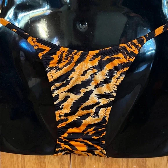 Vintage Skinz 80s 90s black orange Tiger Stripe String Skimpy Bikini XS Small - Picture 5 of 11
